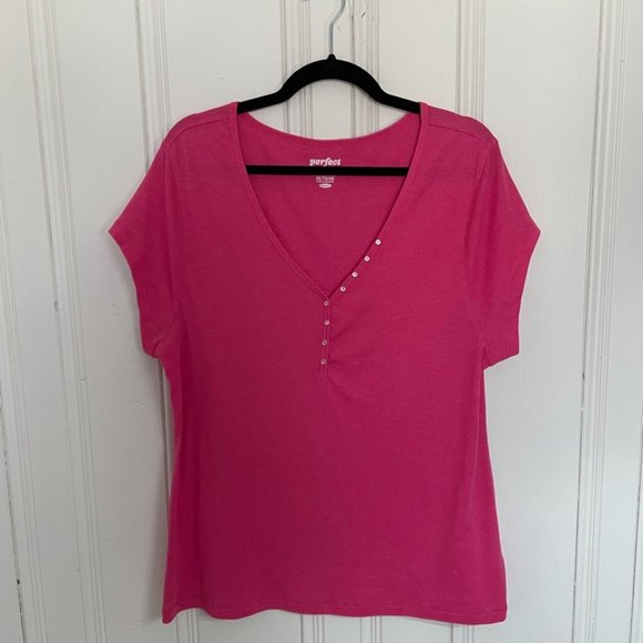 💚 NWOT Old Navy Perfect Henley Tee Pink xxl - Picture 1 of 3